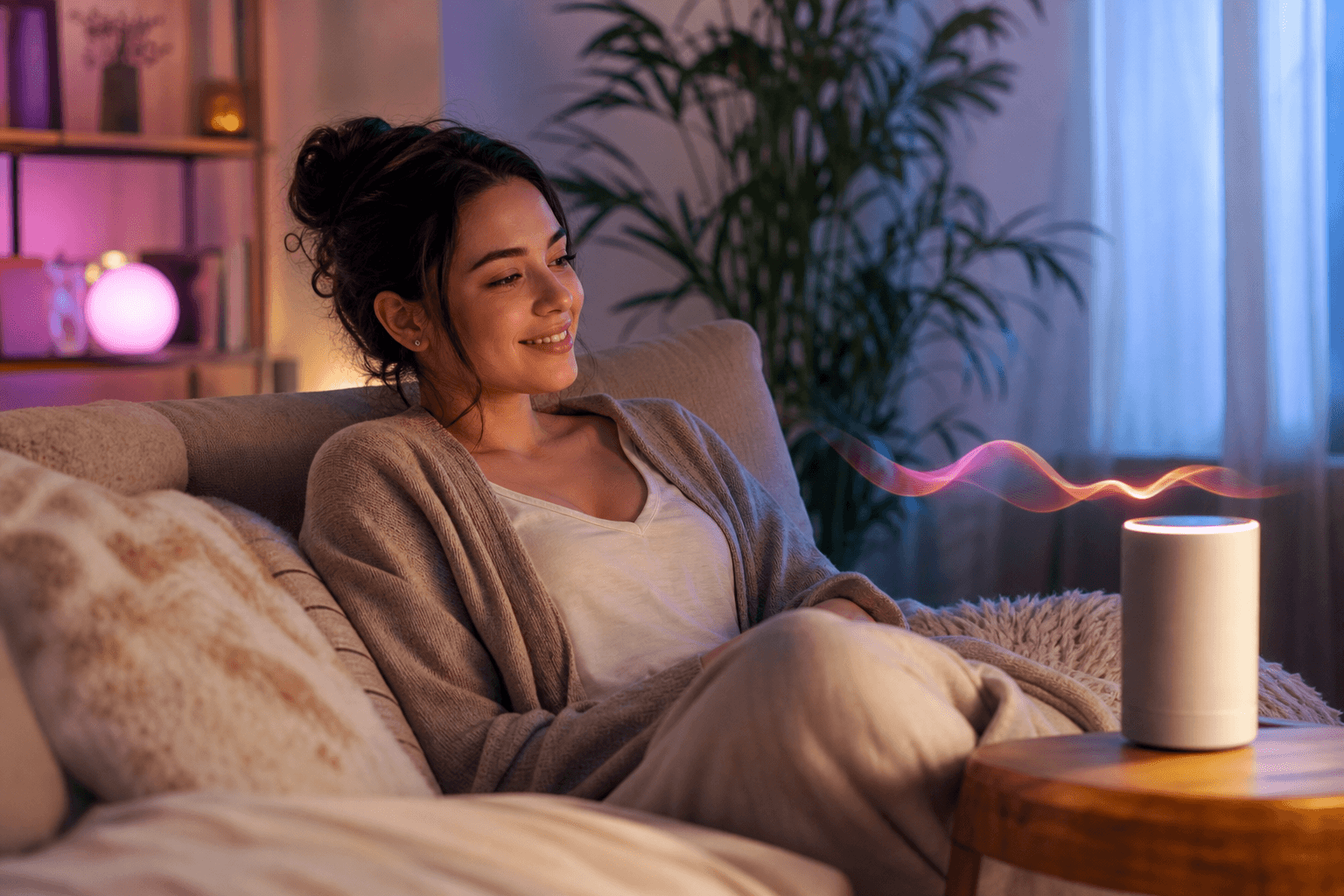 Person listening to a personal AI voice companion at home.